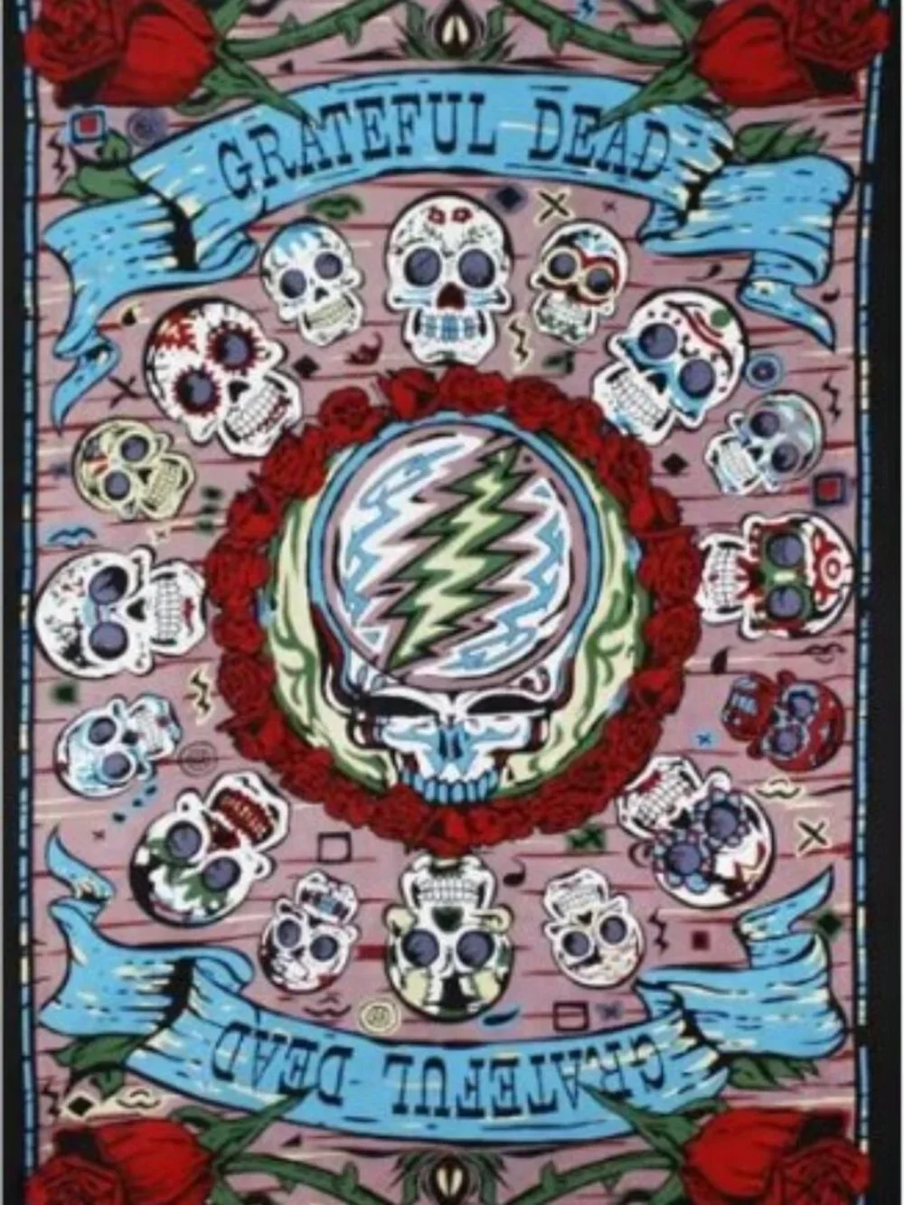 Grateful Dead 3D Mexicali Skulls Tapestry ~ Corner Loops ~ 60